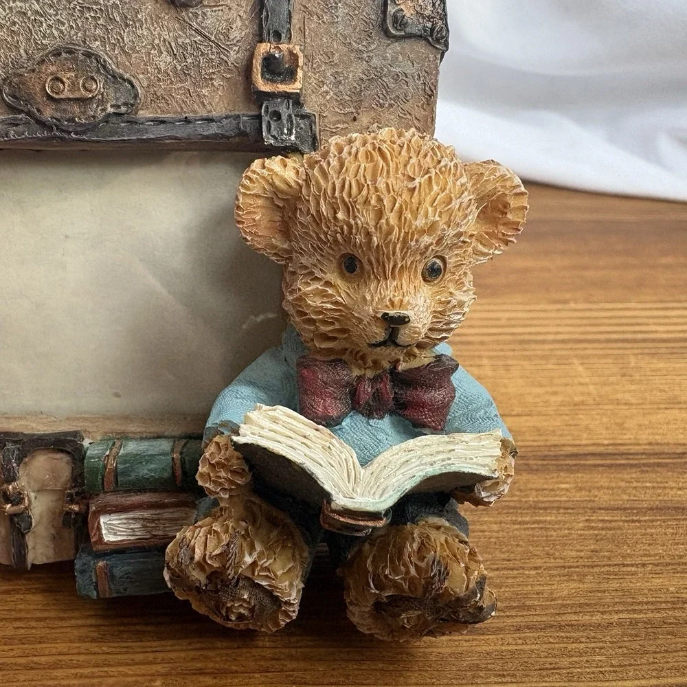 Teddy Bear Reading Book Mini Photo Frame Resin Desk Picture Frame 2x2 Decor
